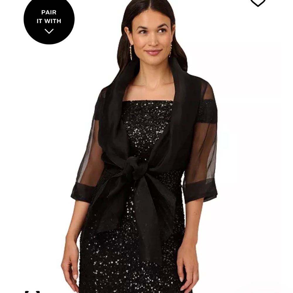 NWT Adrianna Papell Women's Organza/Sheer Black Short/Mid-Sleeve Jacket M - Picture 2 of 11